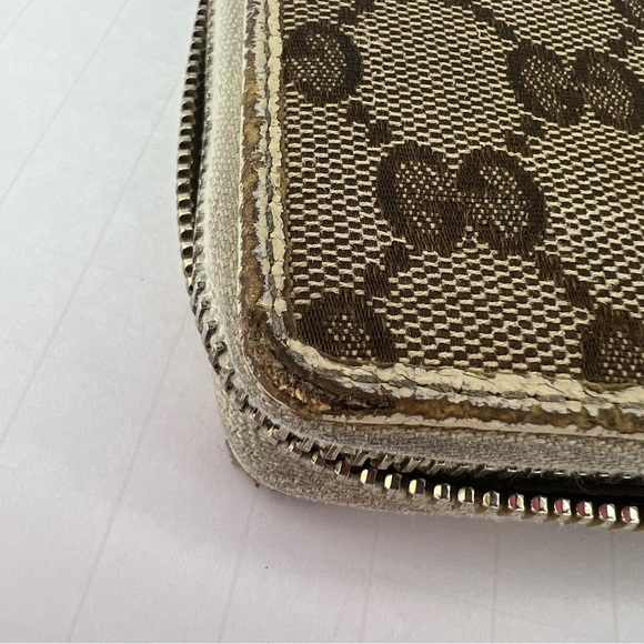🤎GUCCI Monogram Metal Bar Zip Around Long Wallet Beige Ebony Off White!!🤎 - Picture 11 of 16